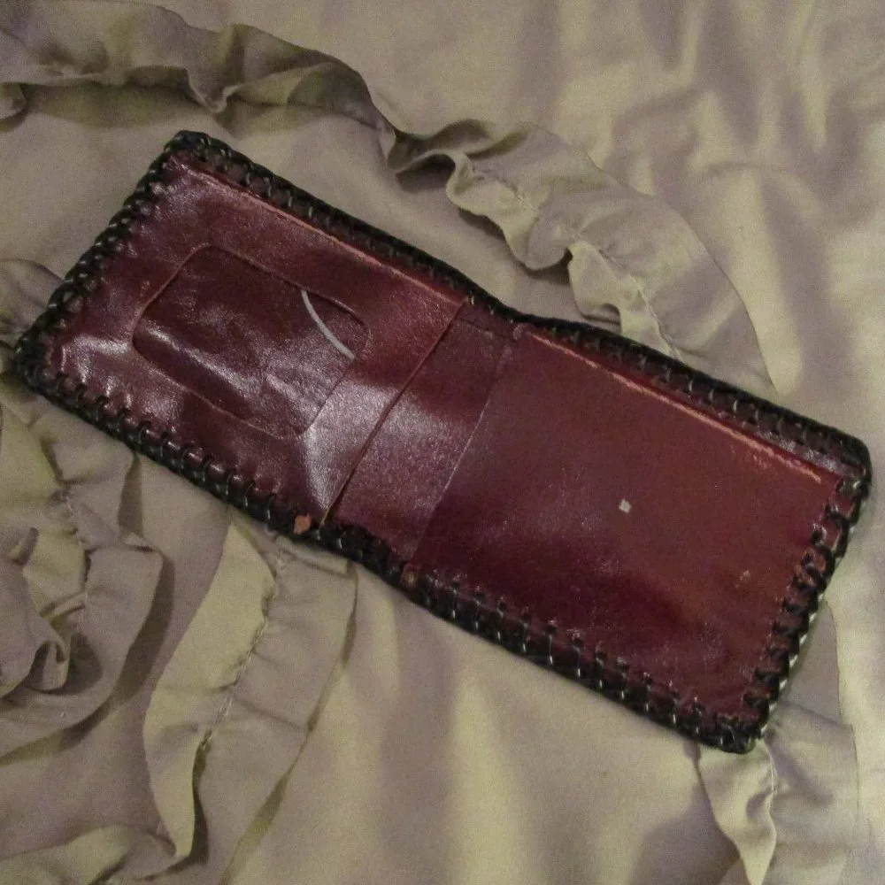 tooled leather folding wallet